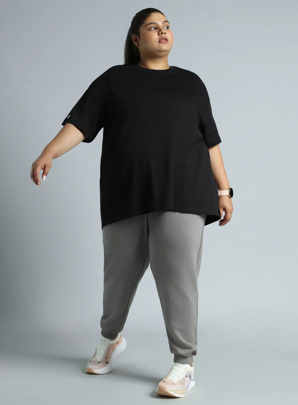 Women's Black Cotton Plus Size Everyday Oversized Fit T-shirt - Image 2
