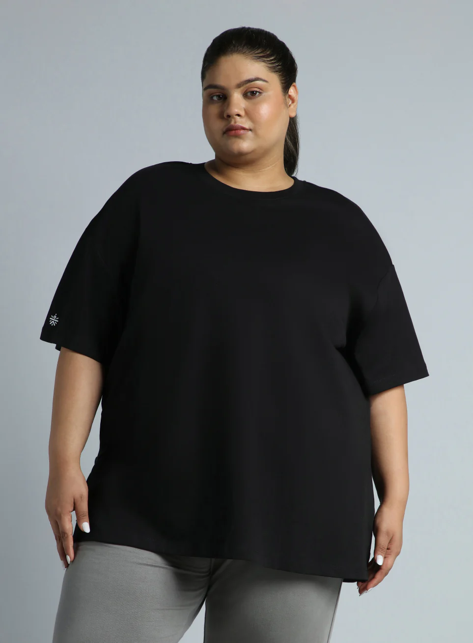 Women's Black Cotton Plus Size Everyday Oversized Fit T-shirt - Image 4