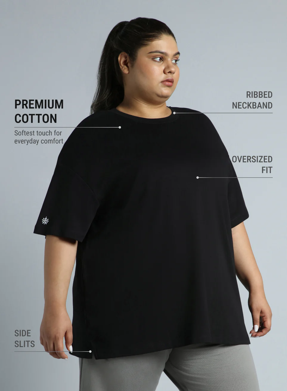 Women's Black Cotton Plus Size Everyday Oversized Fit T-shirt - Image 5