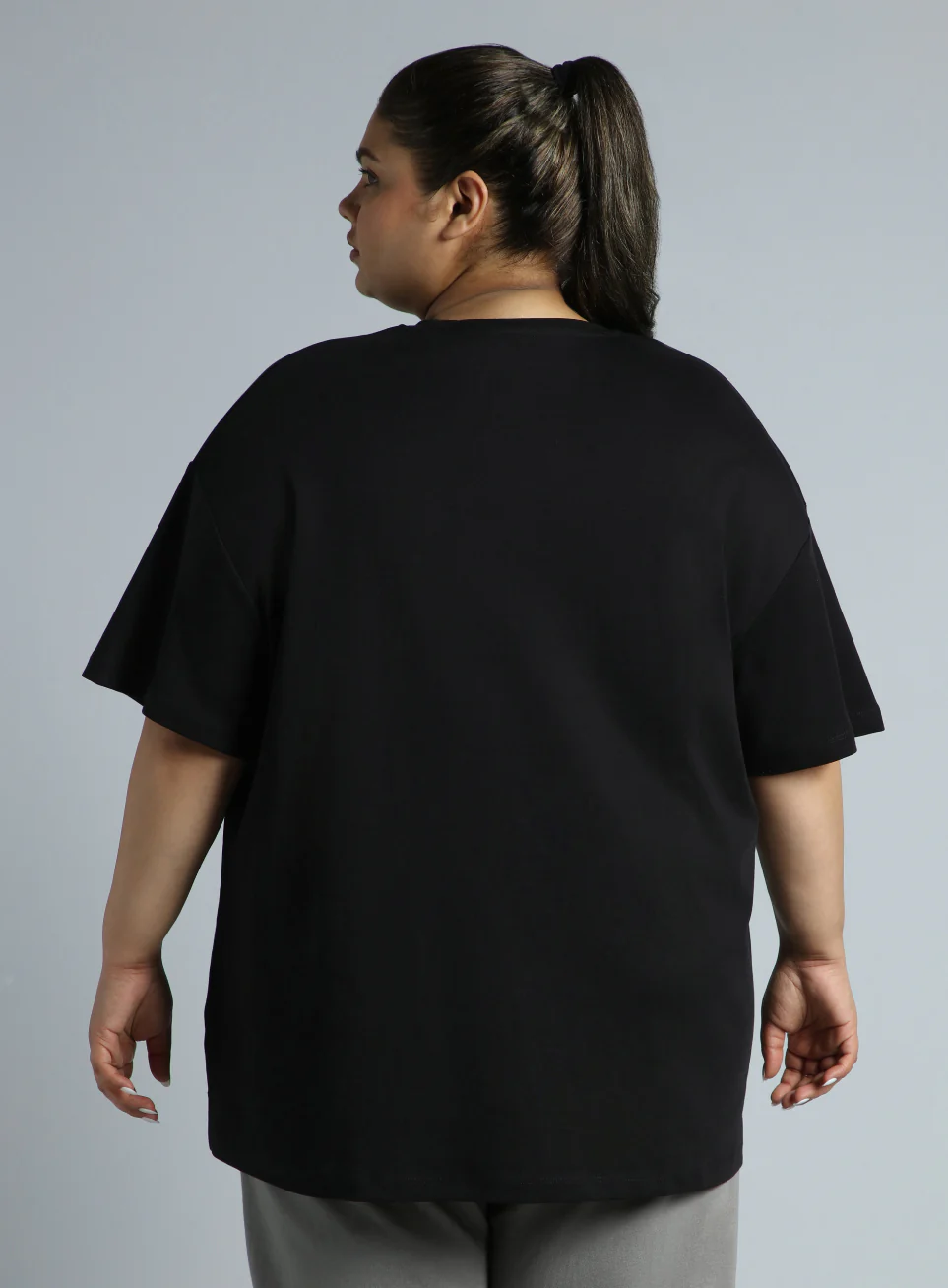Women's Black Cotton Plus Size Everyday Oversized Fit T-shirt - Image 6