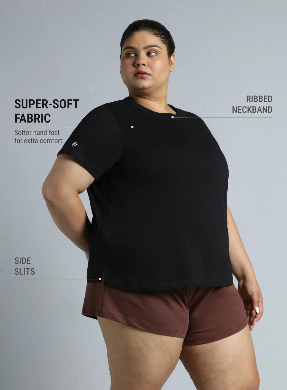 Women's Black Cotton Plus Size Play Day Regular Fit T-shirt - Image 5