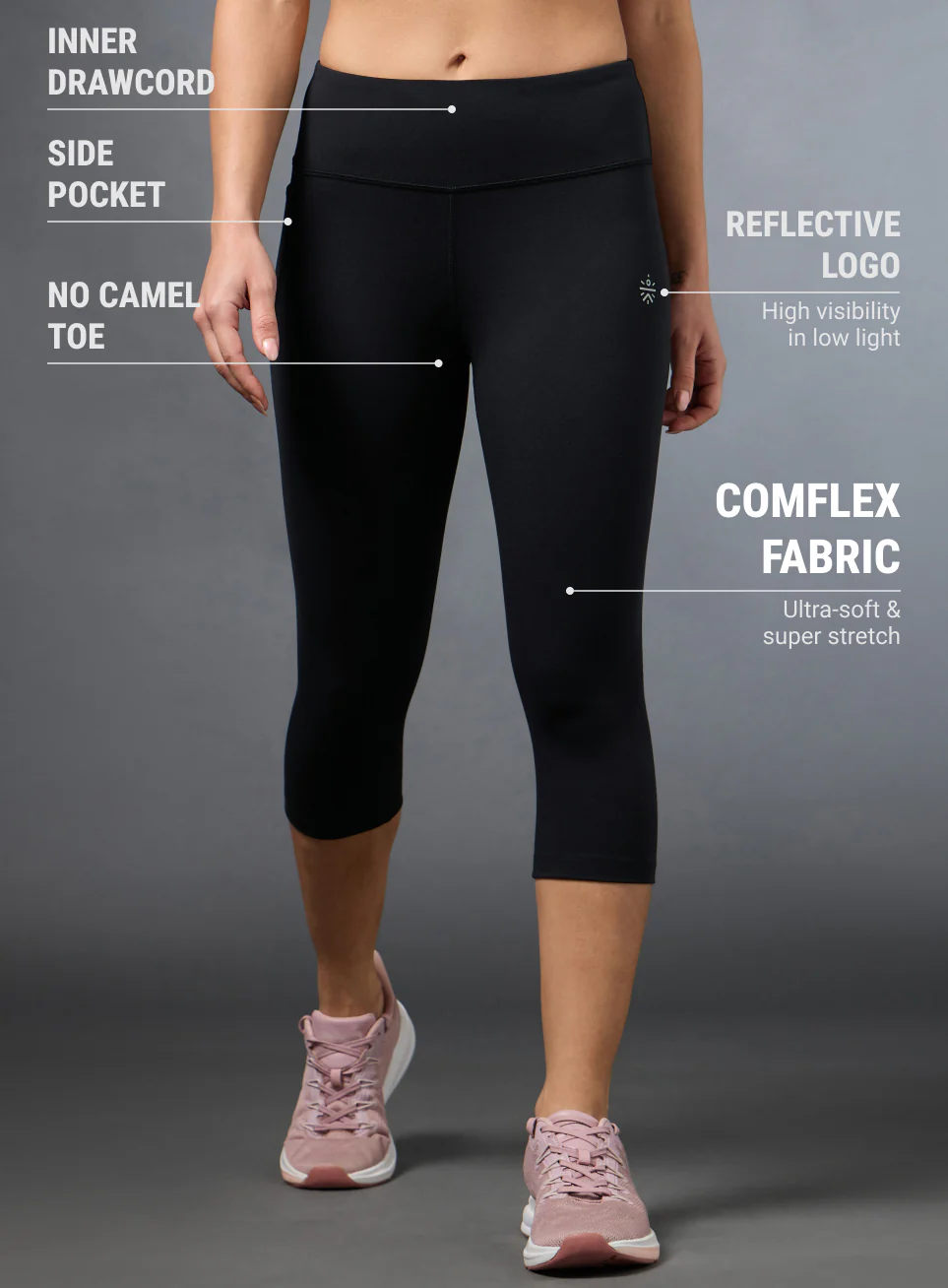 Women's Black Cropped Performance COMFlex Tights - Image 4