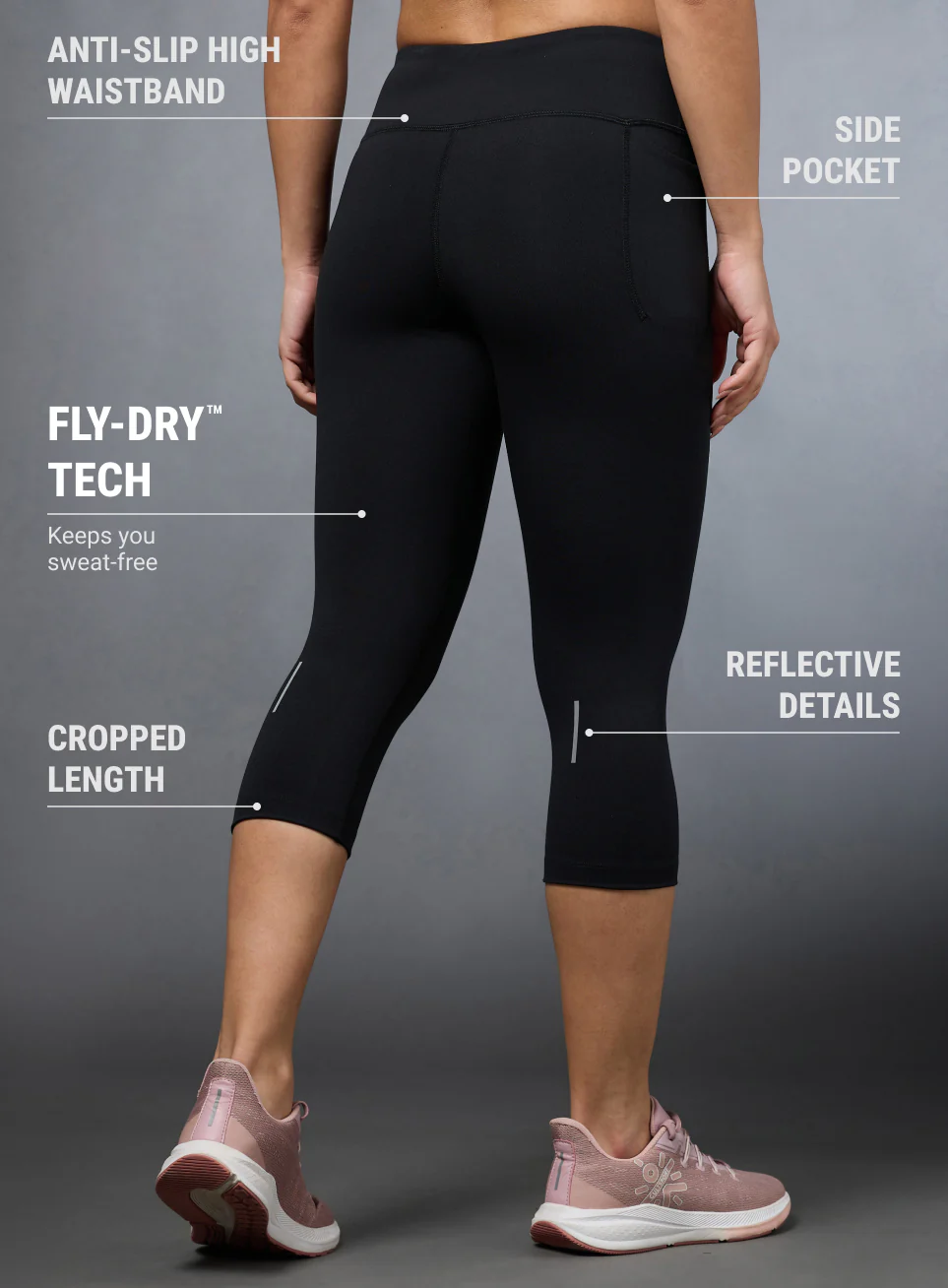Women's Black Cropped Performance COMFlex Tights - Image 6