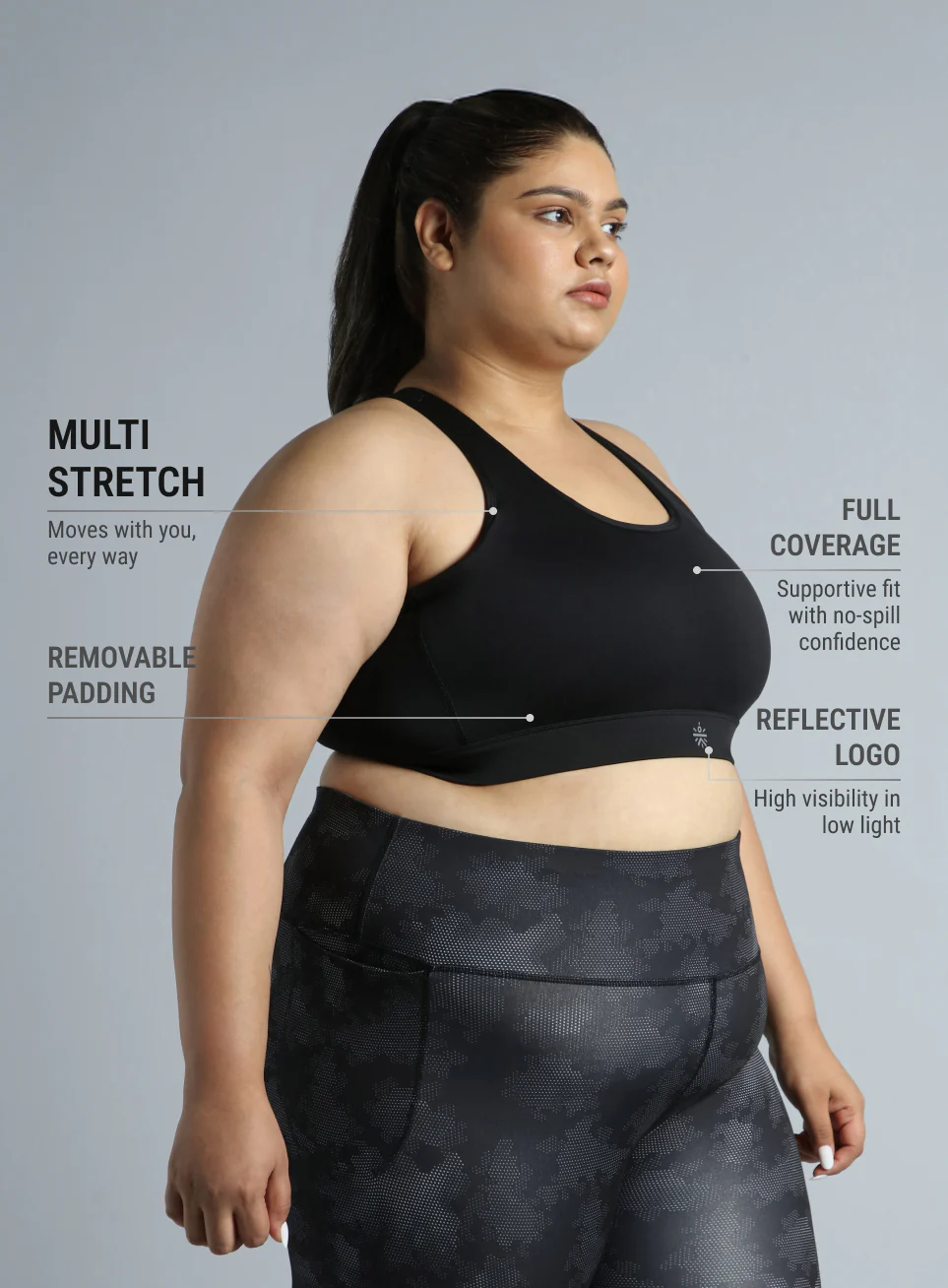 Women's Black Cross Back Hook Training High Support Plus Size Sports Bra - Image 5