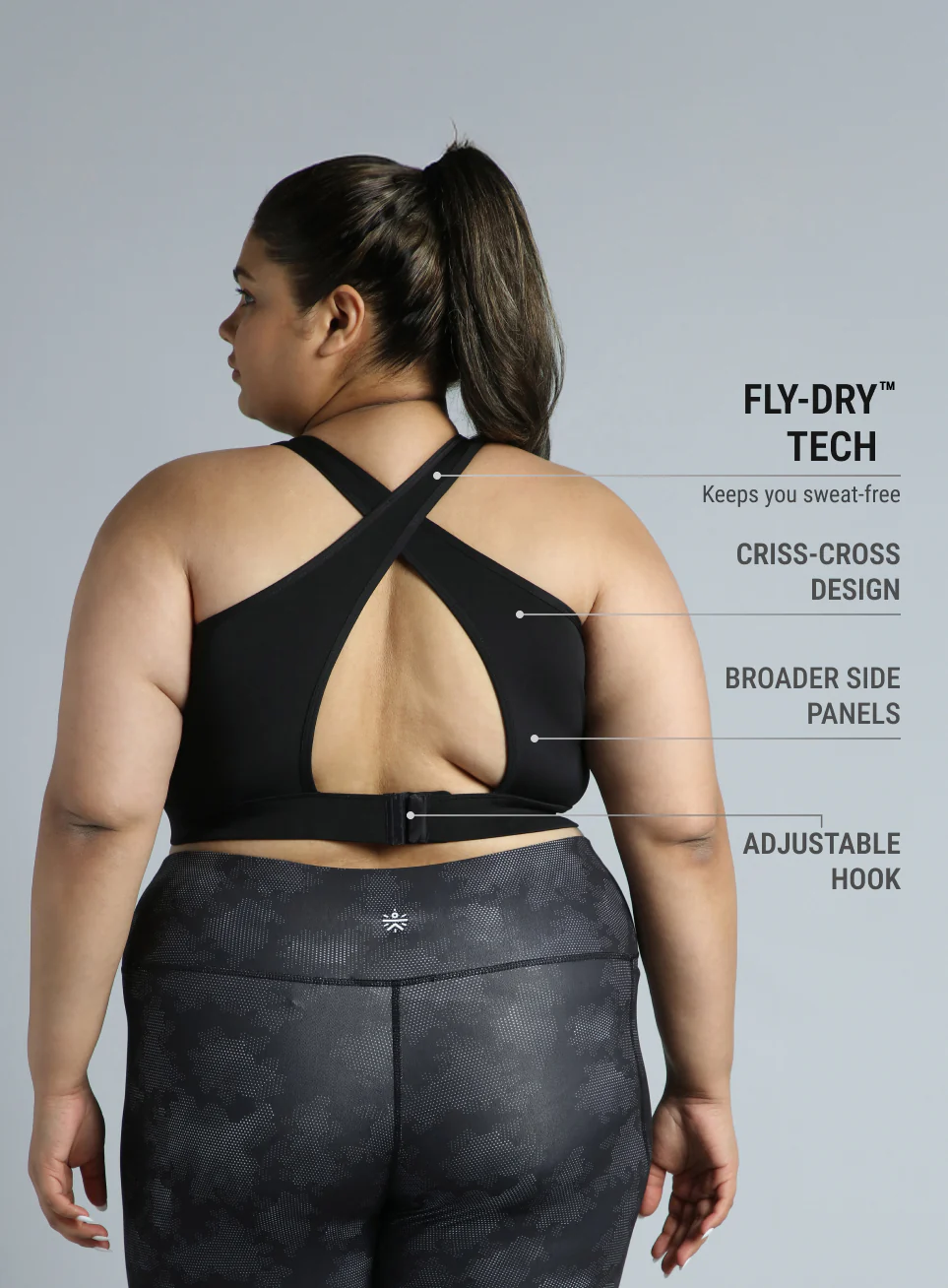 Women's Black Cross Back Hook Training High Support Plus Size Sports Bra - Image 6