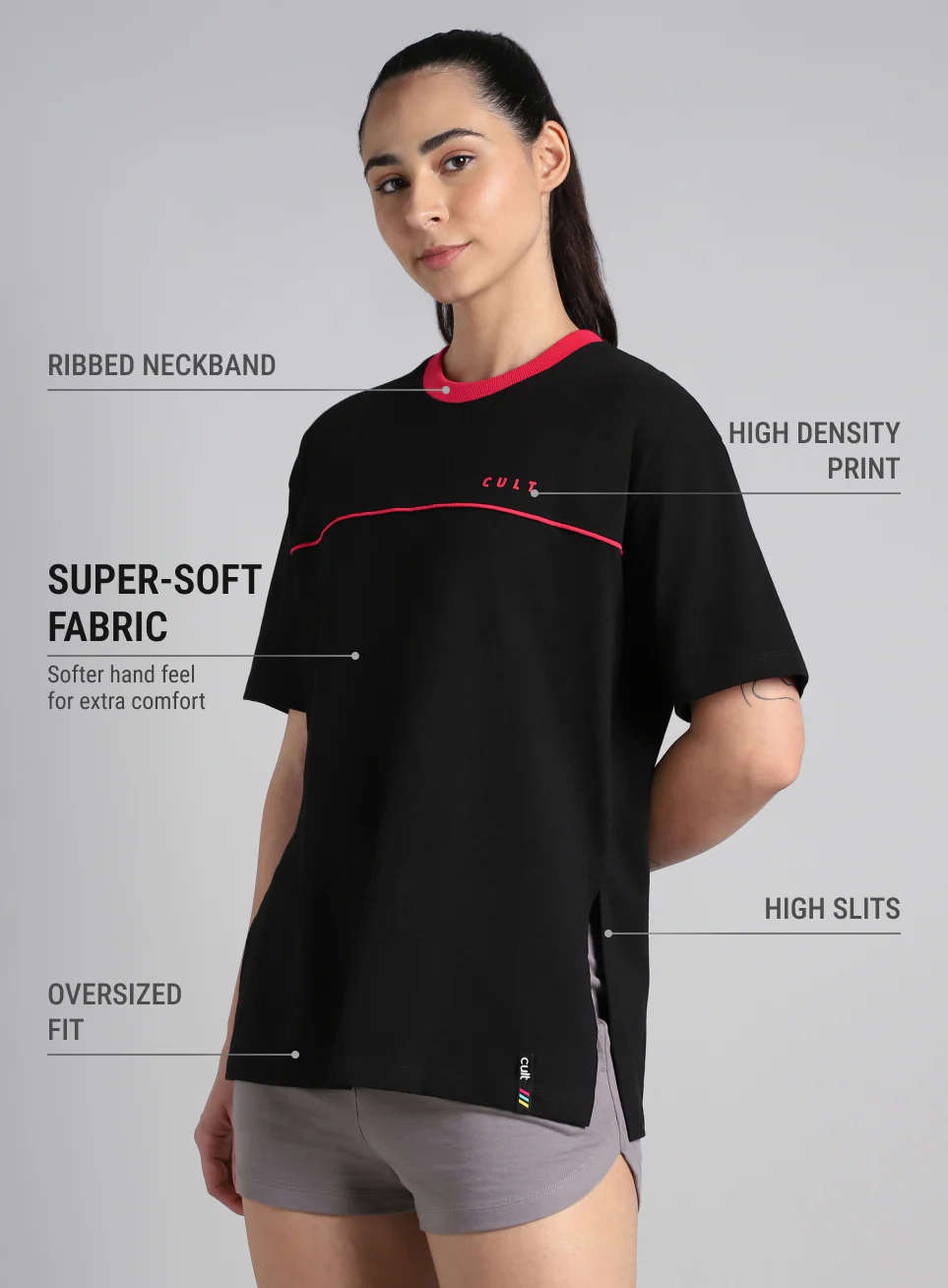 Women's Black Cult Classic Oversized Fit T-shirt - Image 5