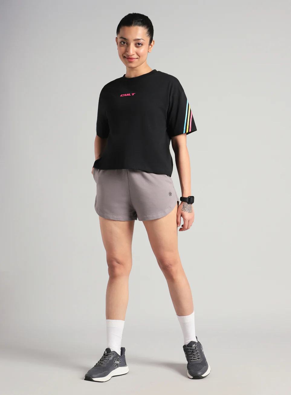 Women's Black Cult Vibe Stripes Boxy Fit T-shirt - Image 2
