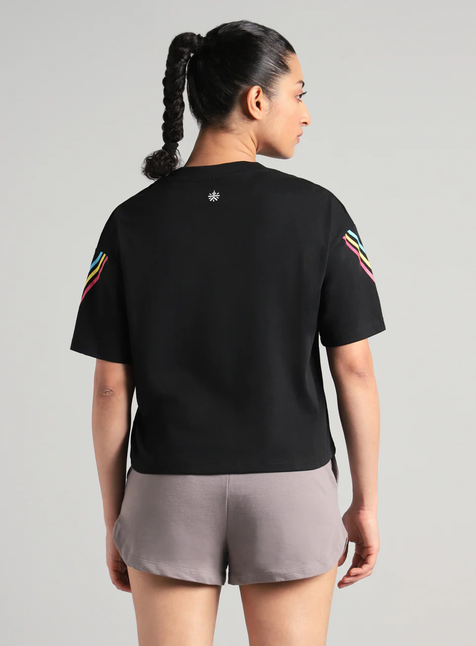 Women's Black Cult Vibe Stripes Boxy Fit T-shirt - Image 6