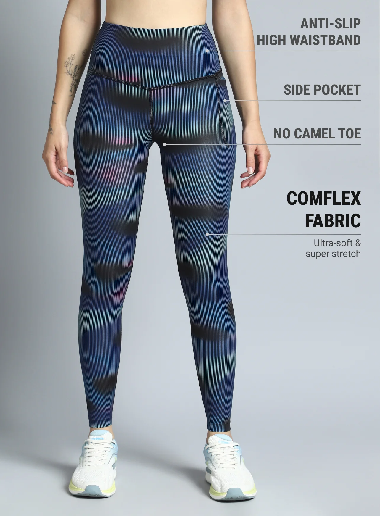 Women's Black Energy Map All Over Print COMFlex Tights - Image 4
