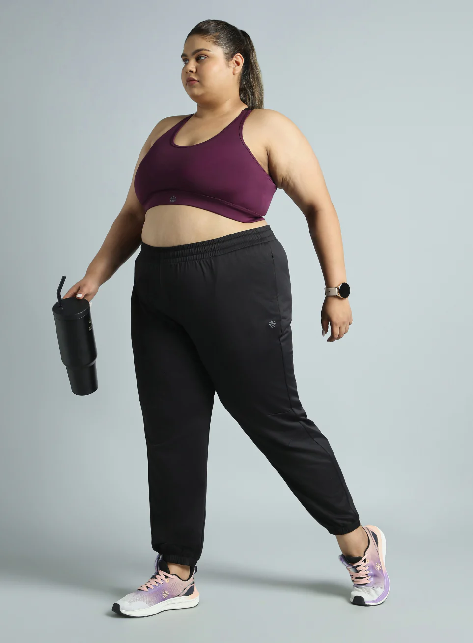 Women's Black Plus Size Everyday Essential Cotton Joggers - Image 3