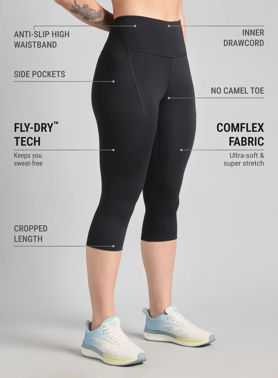 Women's Black Everyday Run Cropped Length COMFlex Tights - Image 5