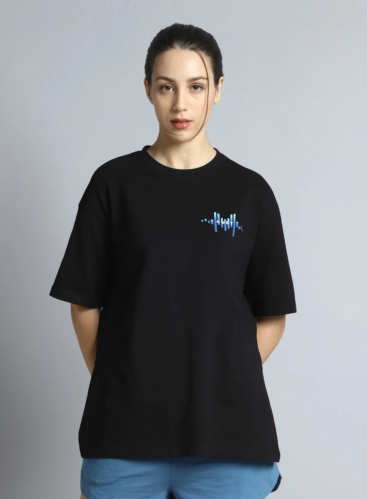Women's Black Printed Oversized T-shirt - Image 4