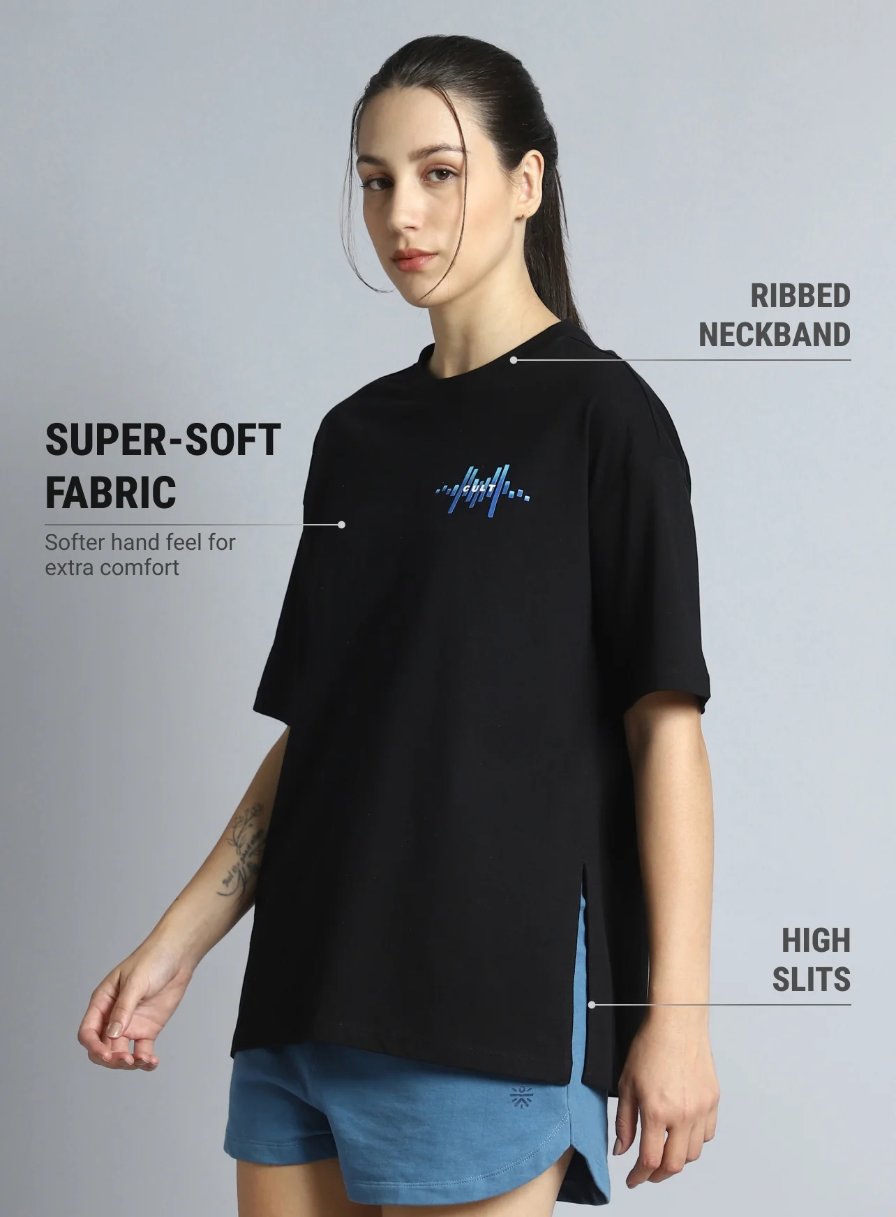 Women's Black Printed Oversized T-shirt - Image 5