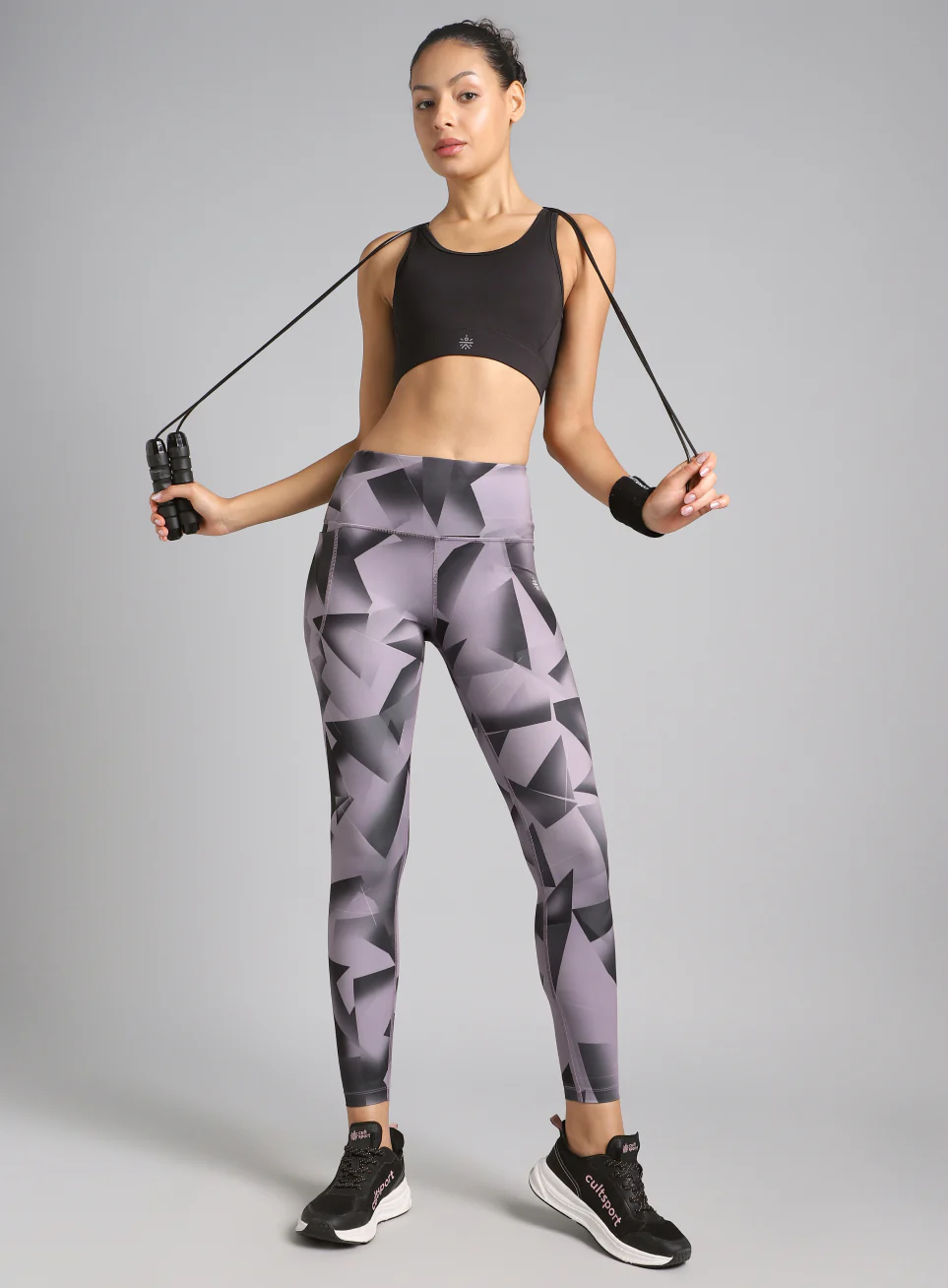 Women's Black Feel the Beat Printed Tights - Image 3