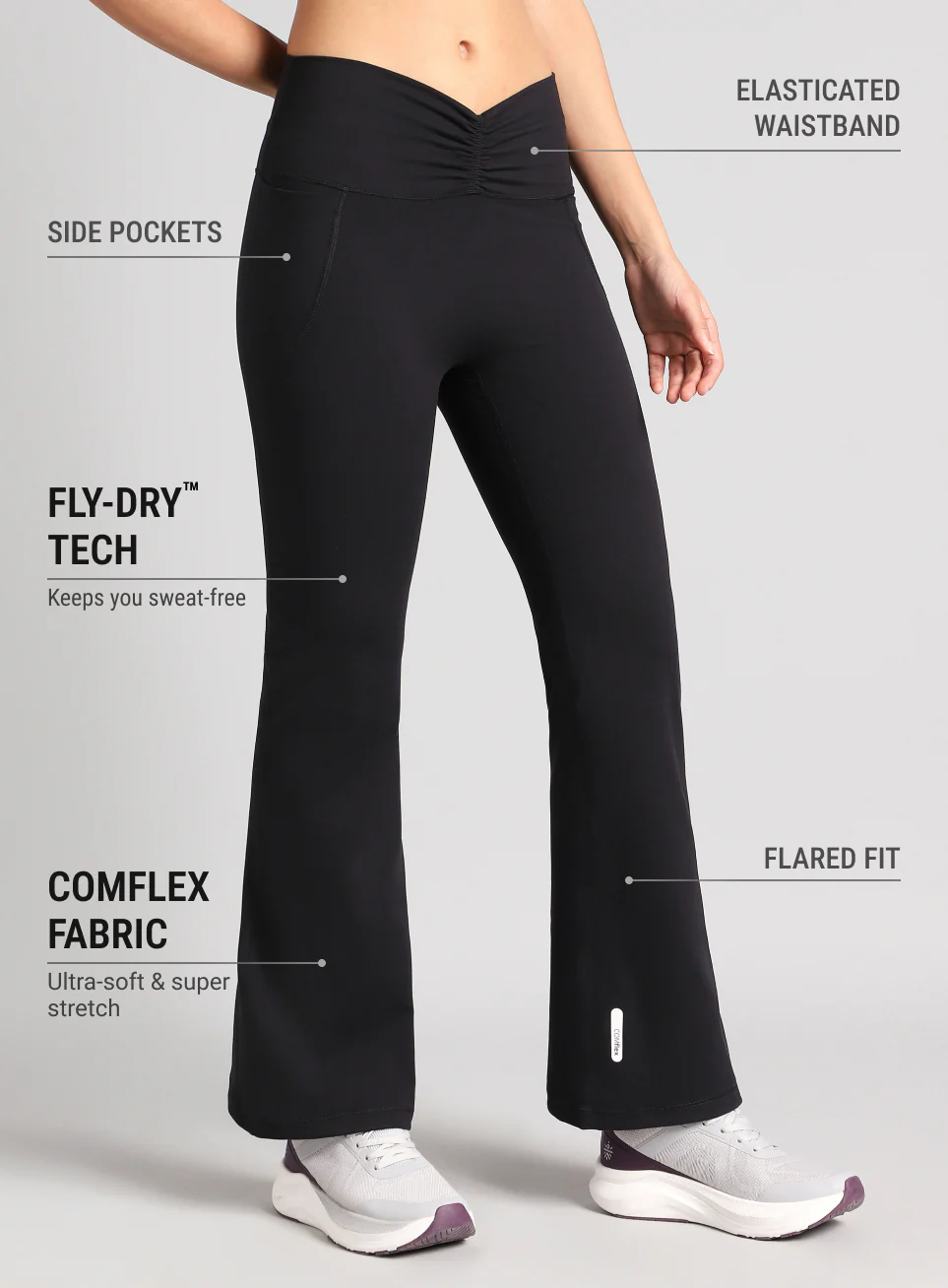 Women's Black Flow Training COMFlex Flare Pants - Image 5