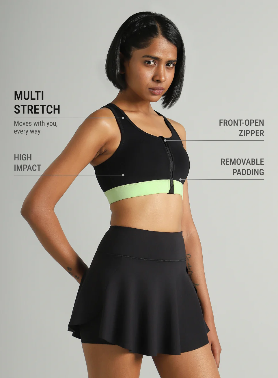 Women's Black Front Zip High Support Training Bra - Image 5