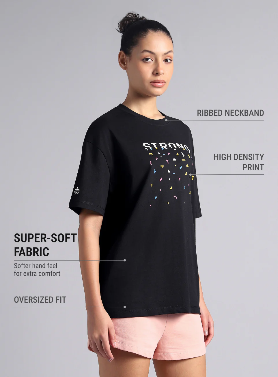 Women's Black Graphic Oversized T-shirt - Image 5