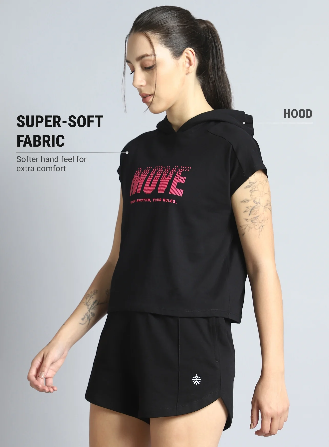 Women's Black Move it Boxy fit Hoodie Top - Image 5