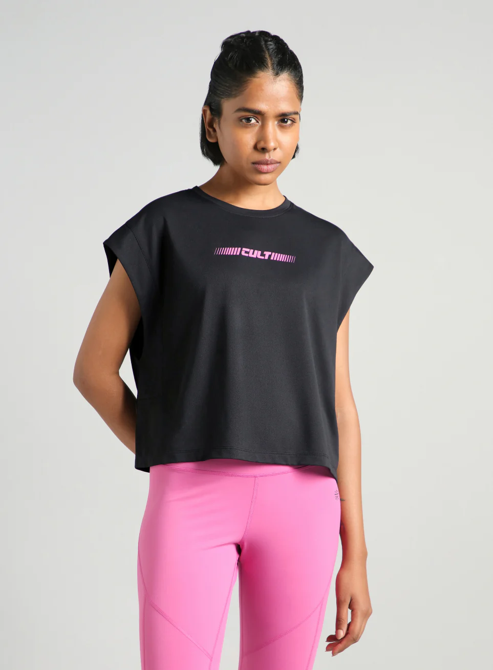 Women's Black Muscle Ease Boxy Fit T-shirt - Image 4