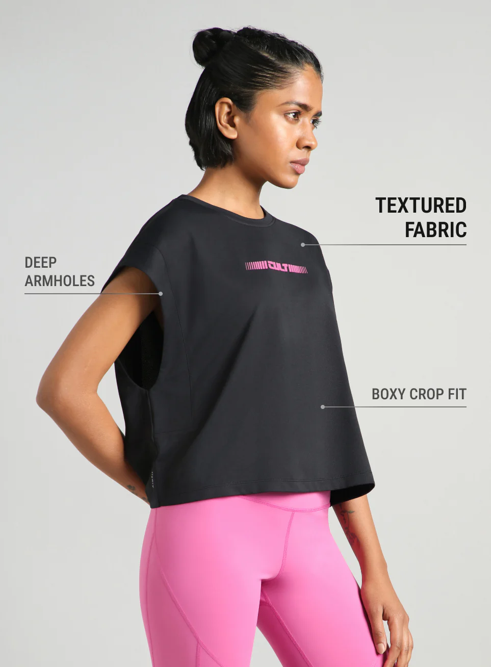 Women's Black Muscle Ease Boxy Fit T-shirt - Image 5