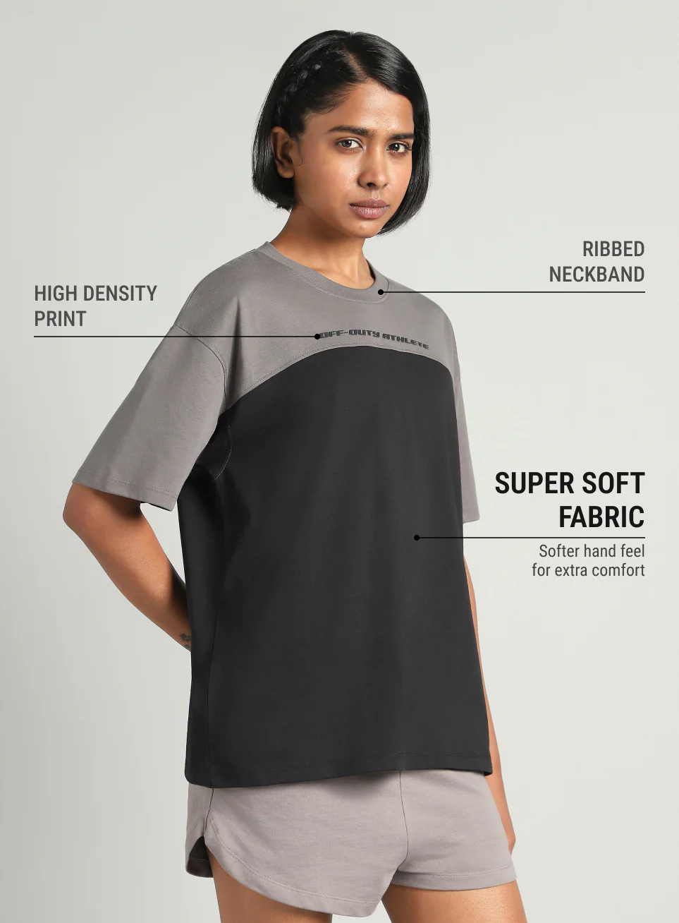 Women's Black Offbeat Colorblock Oversized Fit T-shirt - Image 5