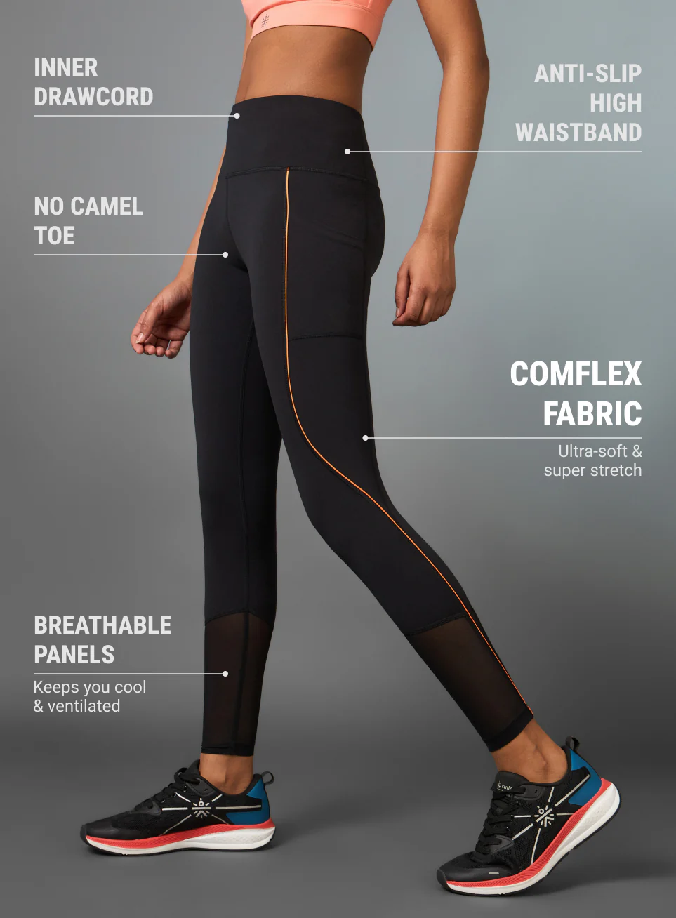 Women's Black Pace Up Running COMFlex Tights - Image 5
