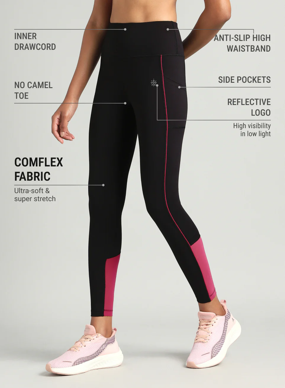 Women's Black Pace Up Running COMFlex Tights - Image 5
