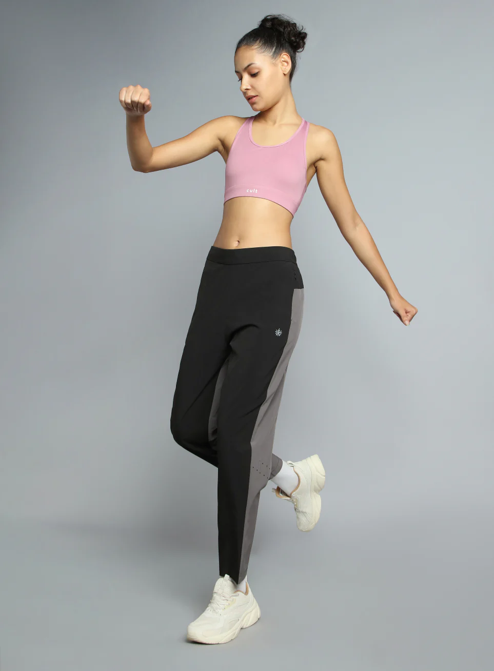 Women's Black Pace Up Running Dual Colour Trackpants - Image 2