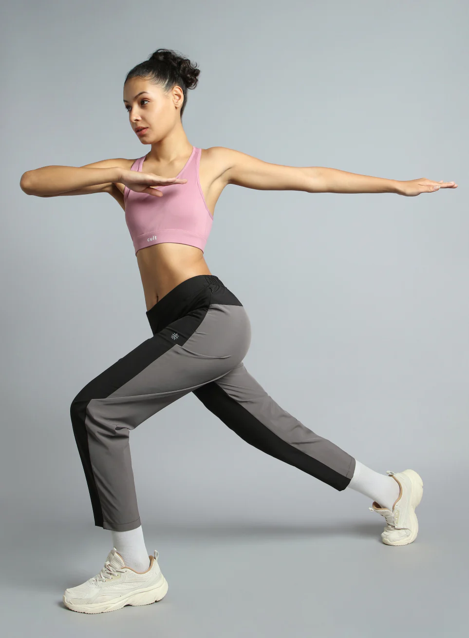 Women's Black Pace Up Running Dual Colour Trackpants - Image 3