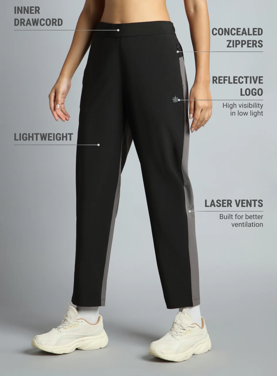 Women's Black Pace Up Running Dual Colour Trackpants - Image 5