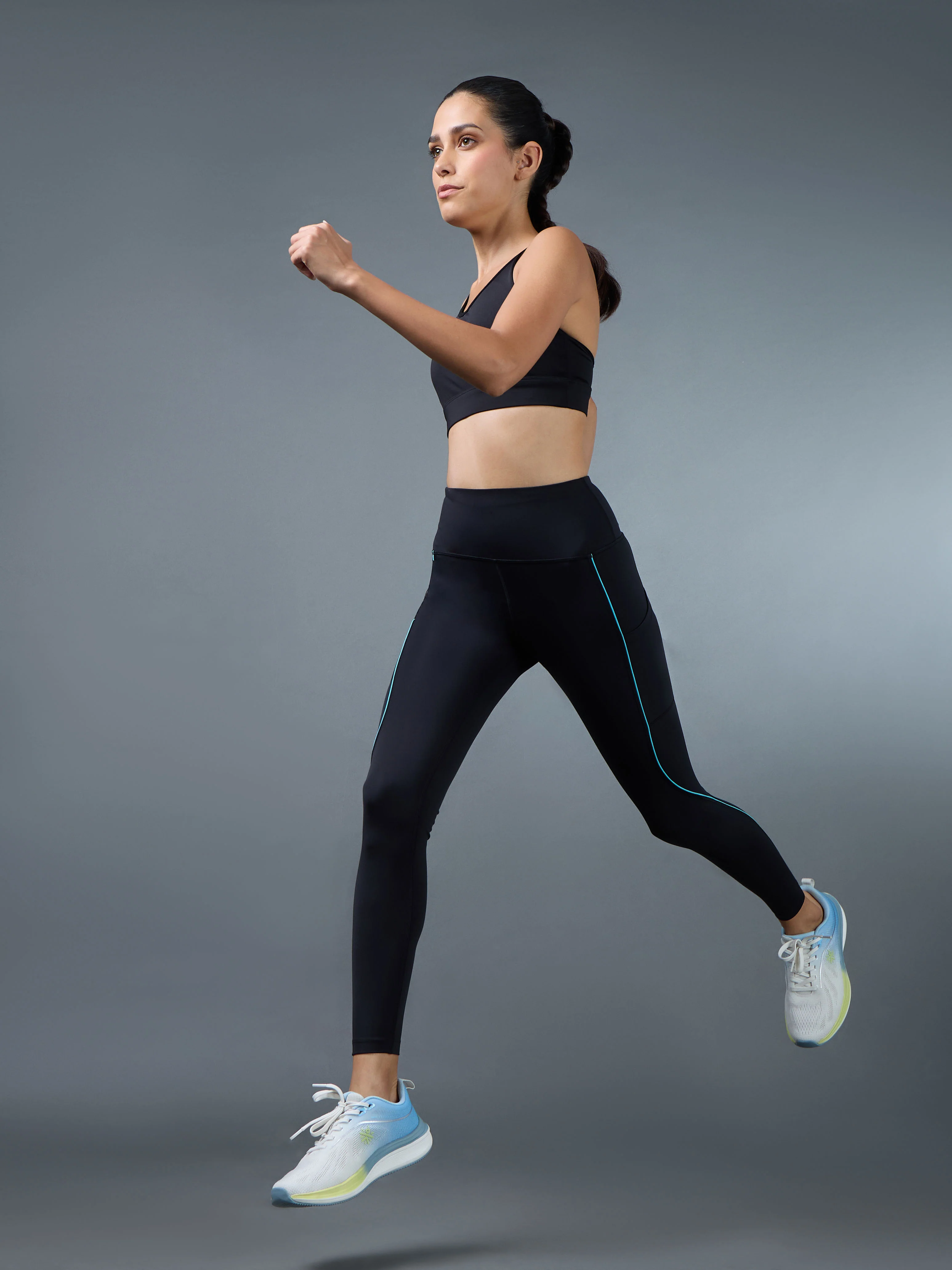 Women's Black Pace Up Running Tights - Image 3