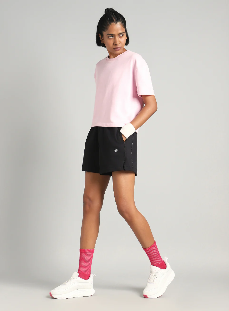 Women's Black Panelled Shorts - Image 3