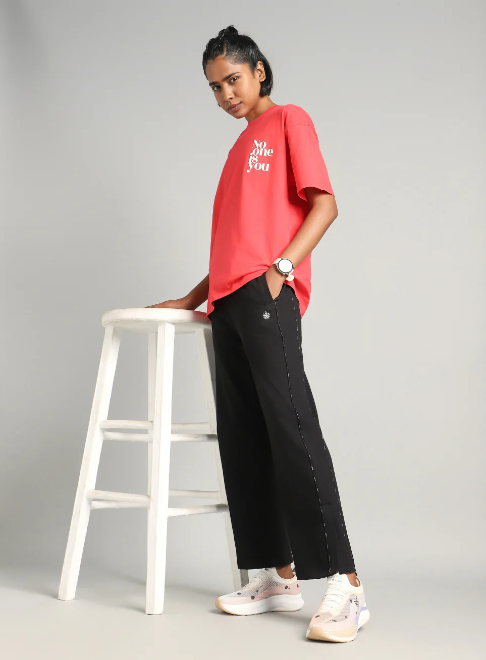 Women's Black Panelled Straight Fit Trackpants - Image 3