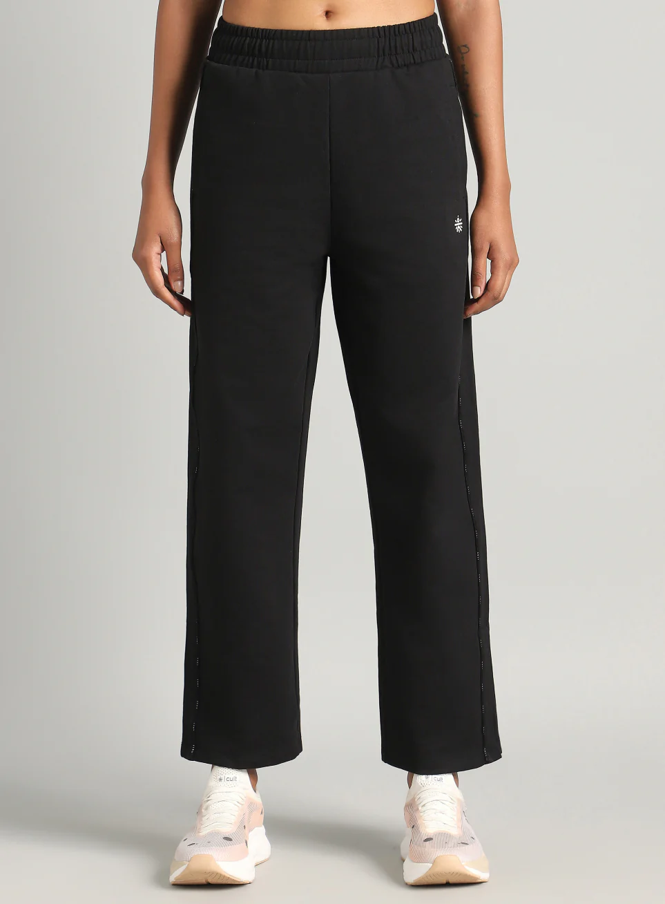 Women's Black Panelled Straight Fit Trackpants - Image 4