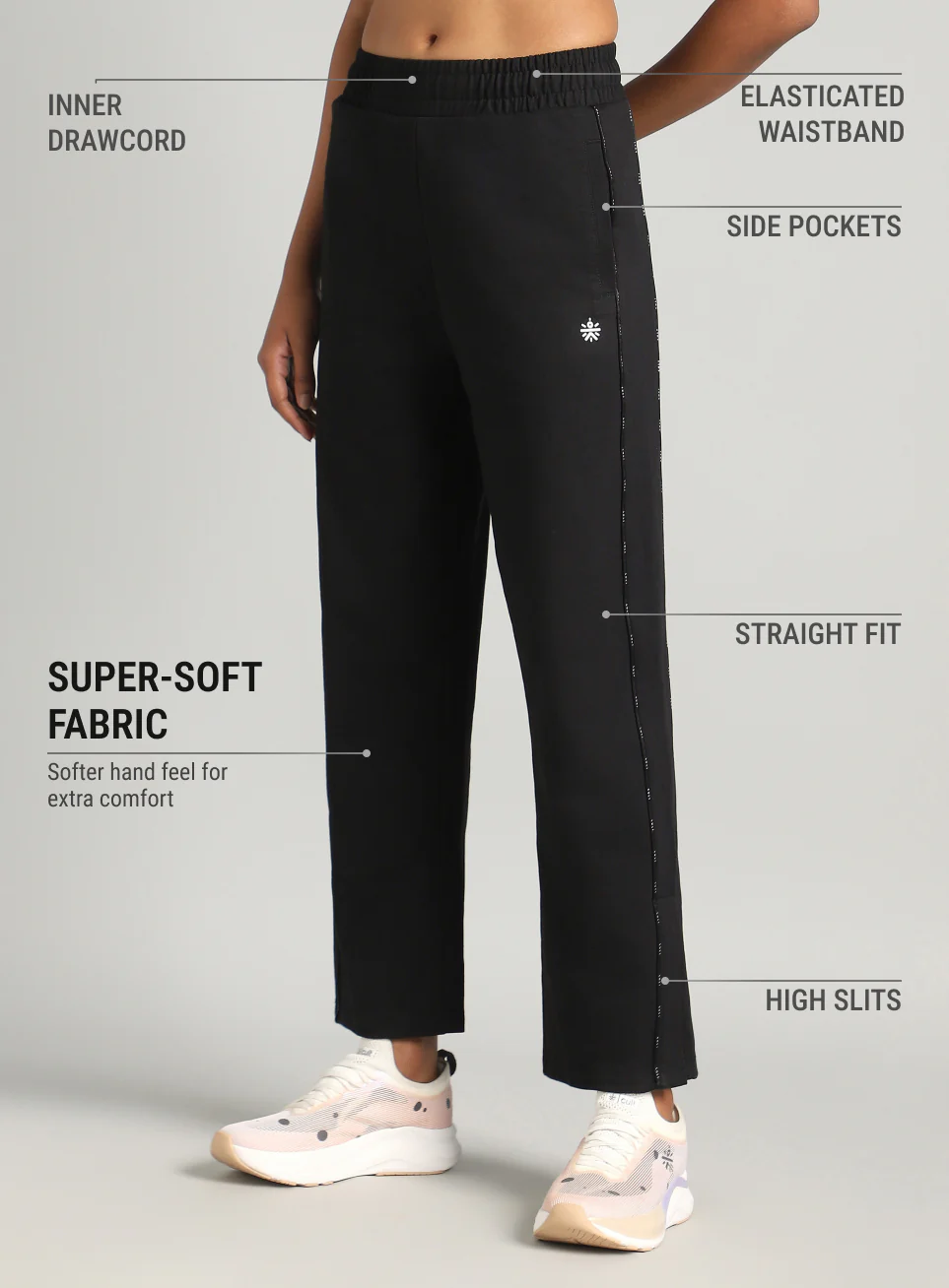 Women's Black Panelled Straight Fit Trackpants - Image 5