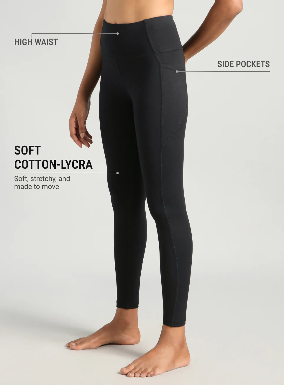 Women's Black Pause and Align Cotton Yoga Tights - Image 5