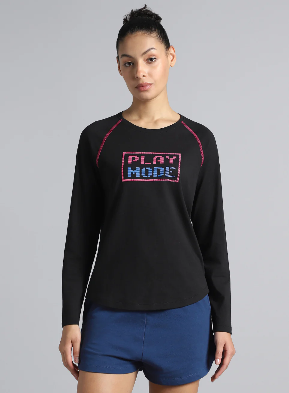 Women's Black Play Mode Full Sleeve T-shirt - Image 4