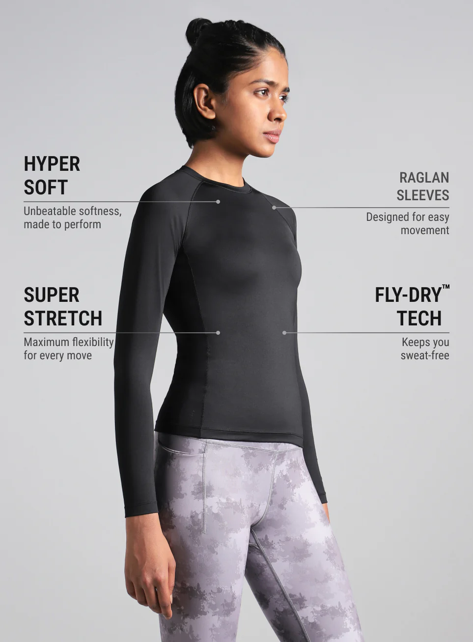 Women's Black Power Full Sleeve Compression T-shirt - Image 5