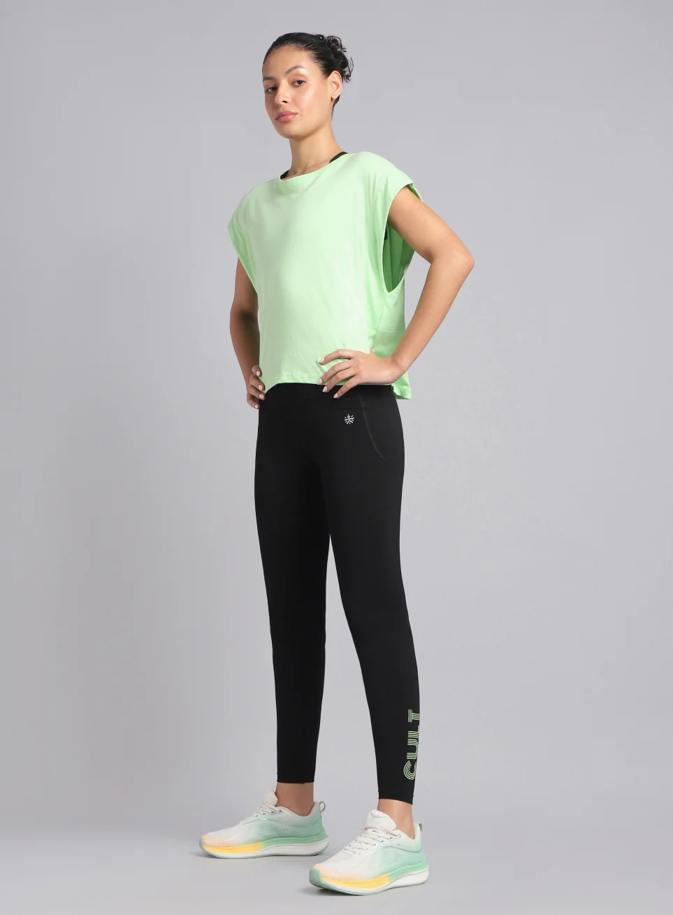 Women's Black Premium Cotton Training Tights - Image 3