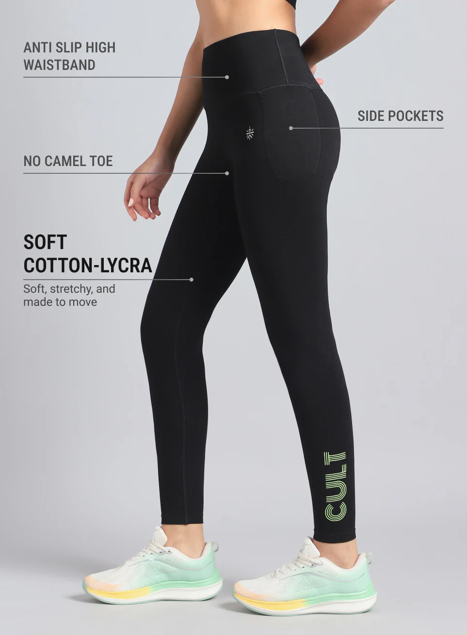 Women's Black Premium Cotton Training Tights - Image 5