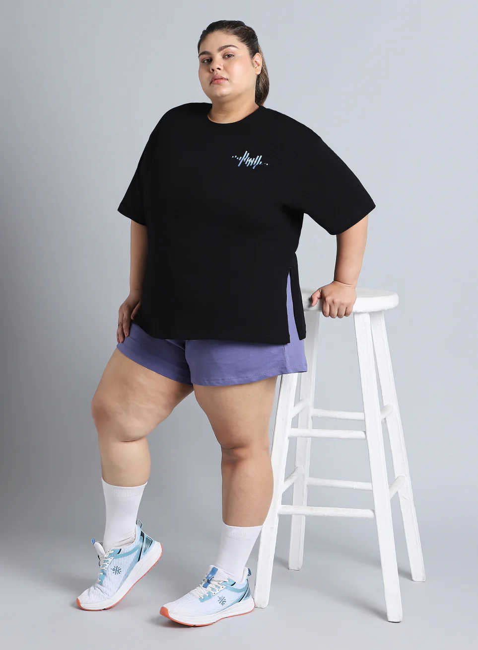 Women's Black Printed Oversized Fit Plus Size T-shirt - Image 3