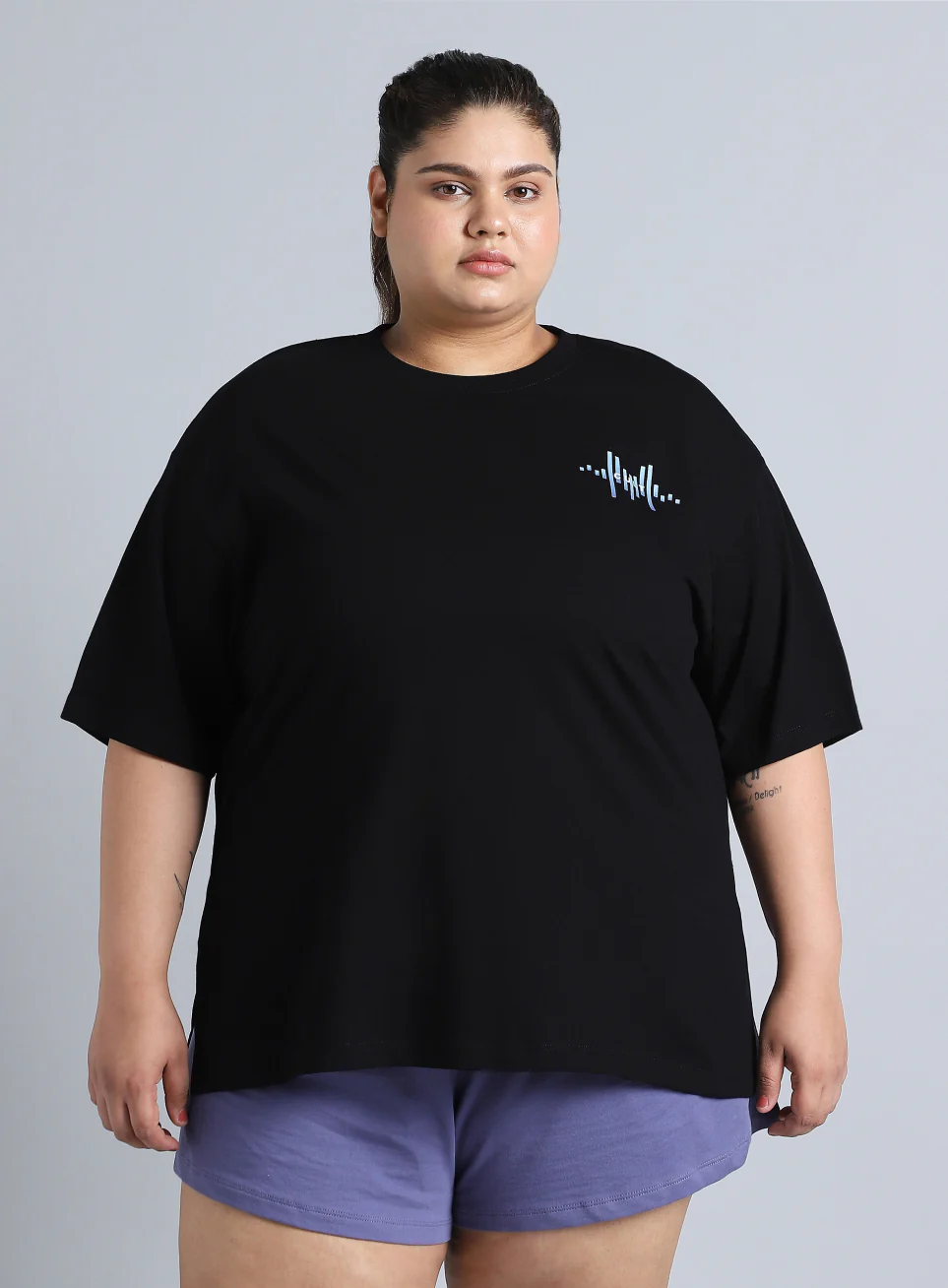 Women's Black Printed Oversized Fit Plus Size T-shirt - Image 4