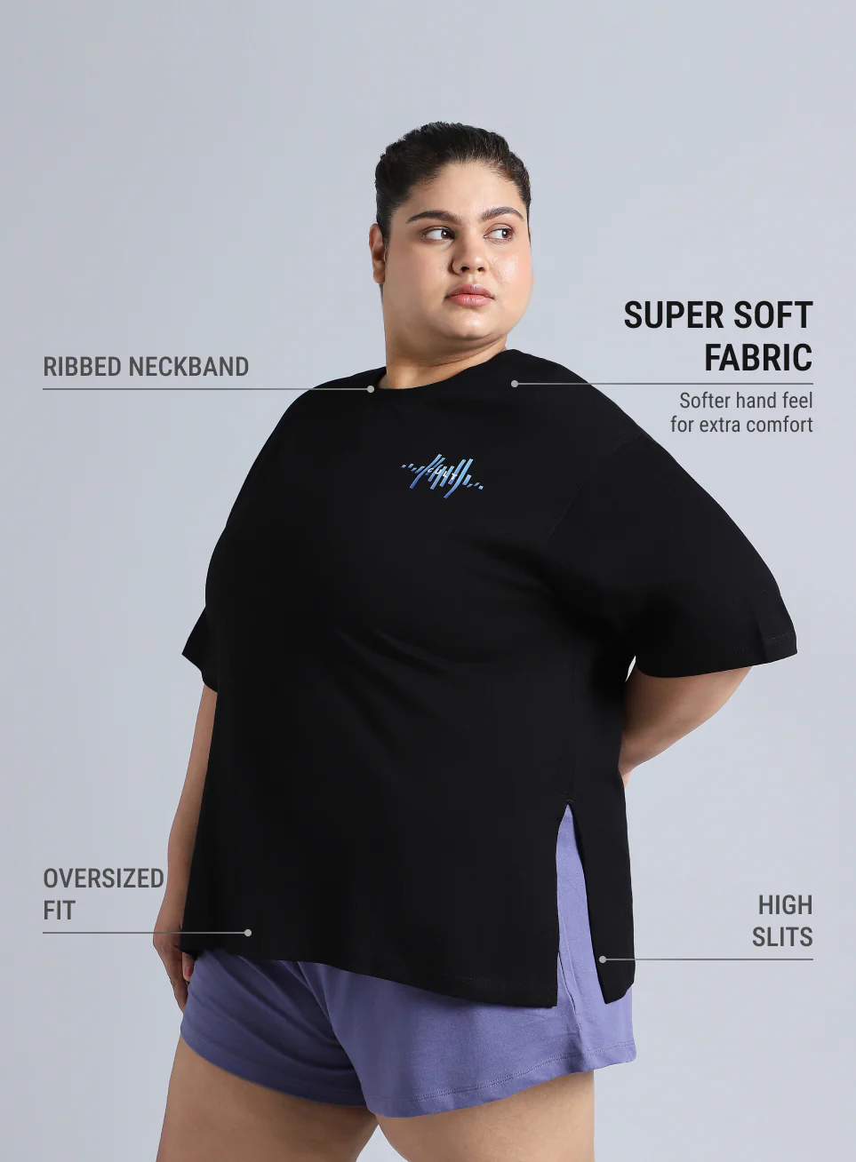 Women's Black Printed Oversized Fit Plus Size T-shirt - Image 5