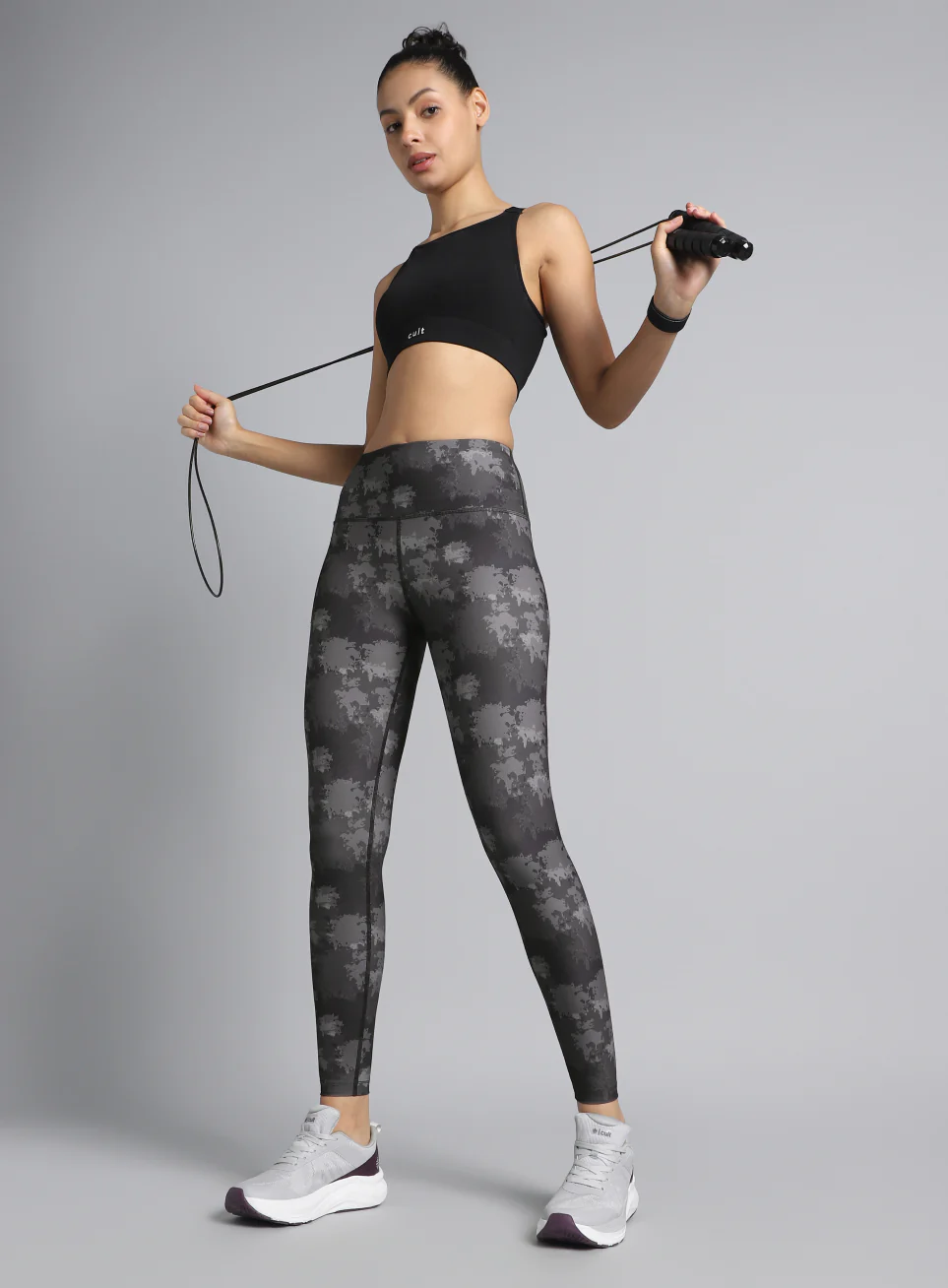 Women's Black Printed Performance Tights - Image 2