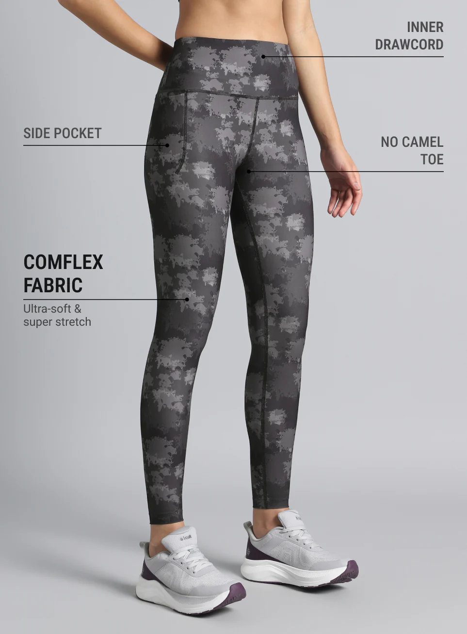 Women's Black Printed Performance Tights - Image 5