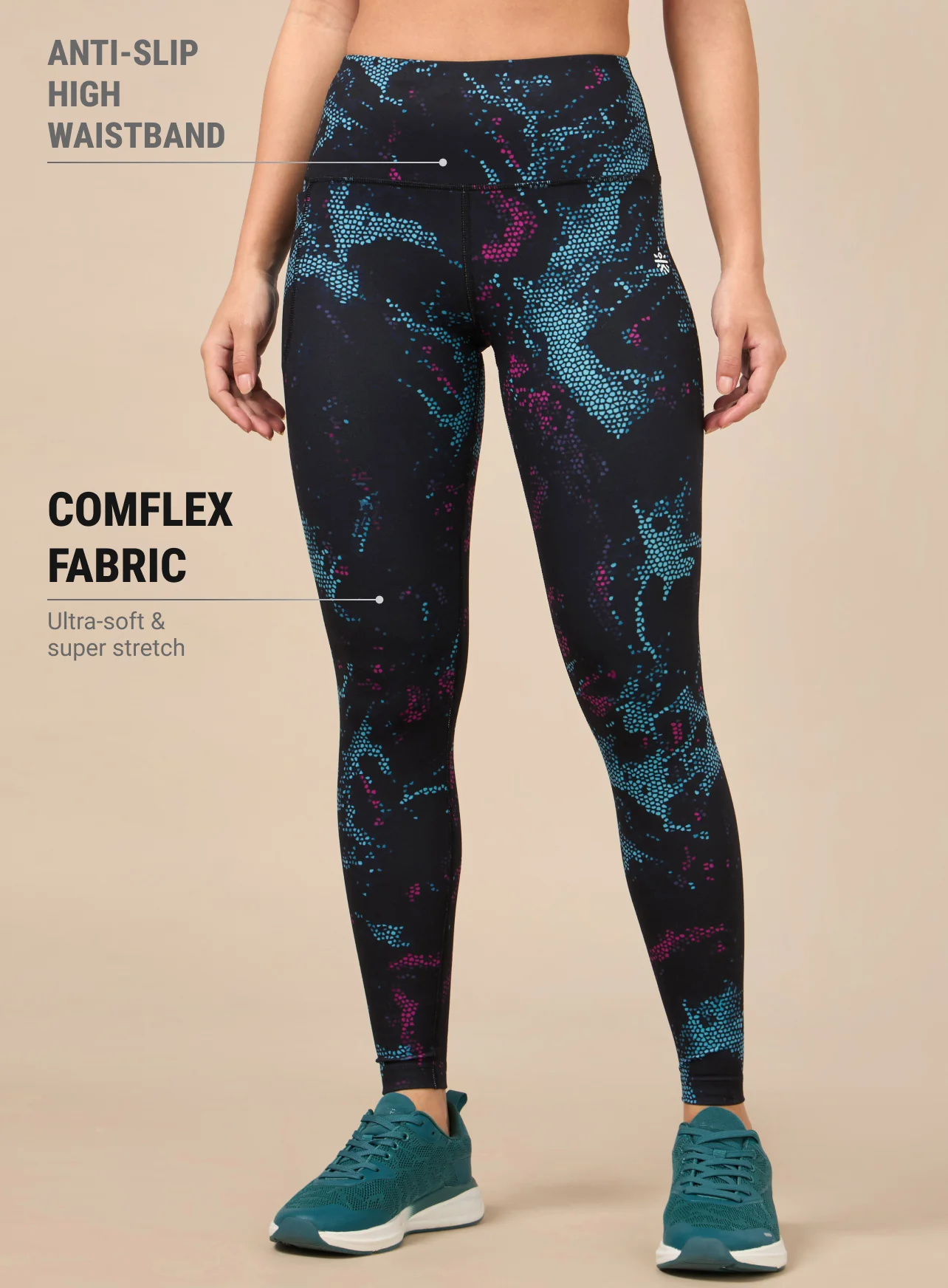 Women's Black Printed Train All Day COMFlex Tights - Image 4