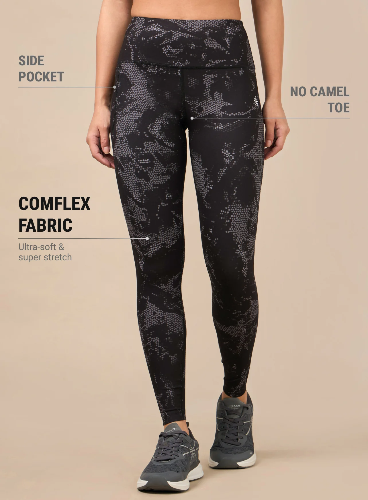 Women's Black Printed Train All Day COMFlex Tights - Image 4