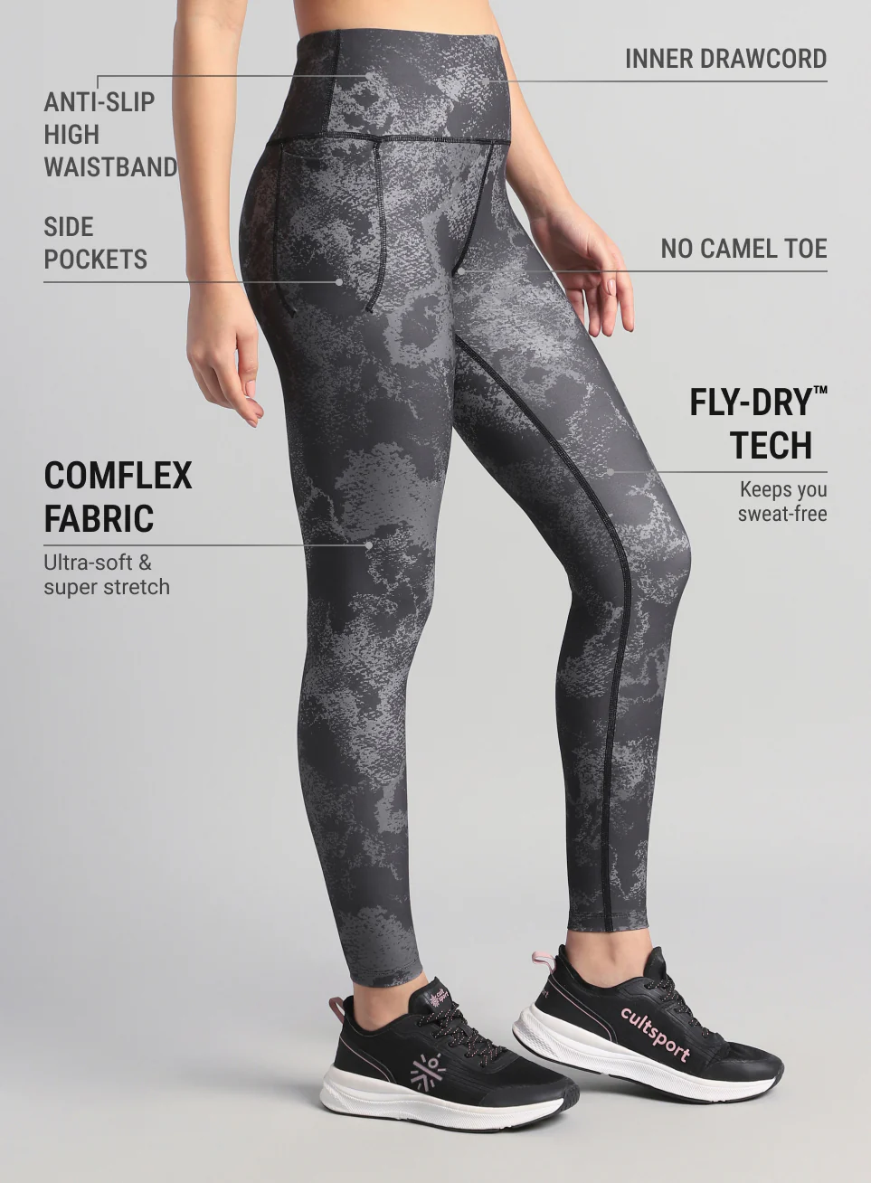 Women's Black Printed Train All Day COMFlex Tights - Image 5