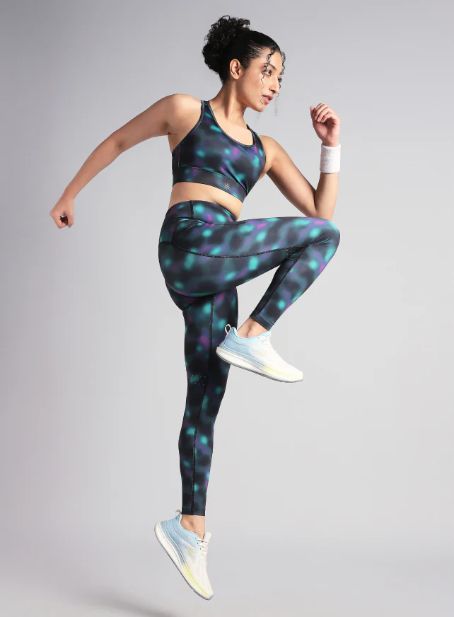 Women's Black Racer Back AOP High Support Running Bra - Image 3