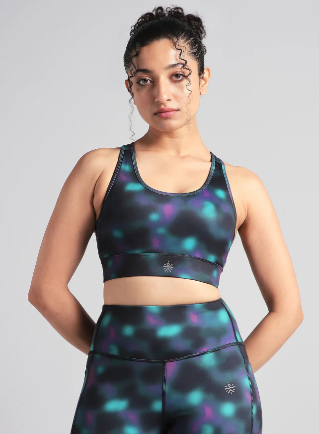 Women's Black Racer Back AOP High Support Running Bra - Image 4